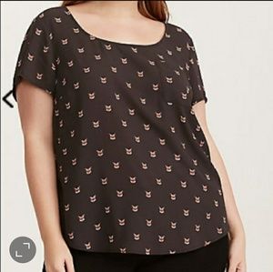 Torrid Georgette Fox Print Grey Button back Top